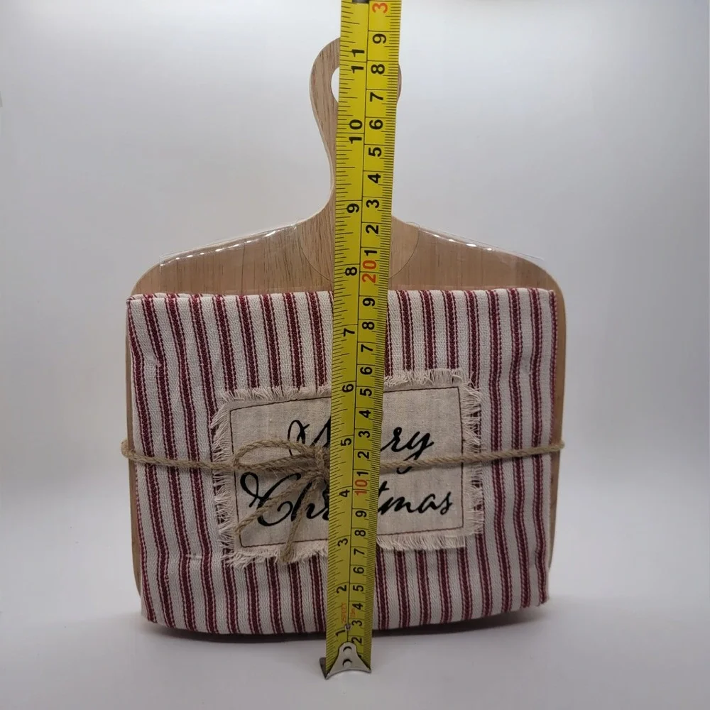 Robert Stanley Christmas Wood Cutting Board and Striped Kitchen Towel Gift Set